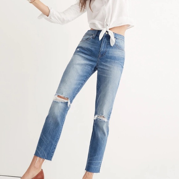 Madewell Denim - Madewell High Rise Slim Boyjean Knee Rip Edition